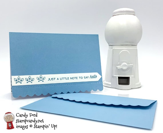 Stampin' Up! A Little Lace on scalloped notecards Just a Note to Say Hello card by Candy Ford of Stamp Candy