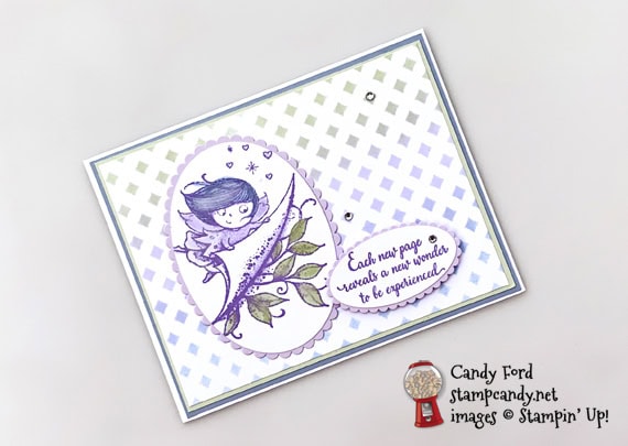 Stampin' Up! New Wonders host set with pattern party background handmade card by Candy Ford of Stamp Candy