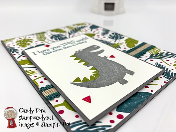 Dino Days bundle and Dioraur DSP handmade card by Candy Ford of Stamp Candy