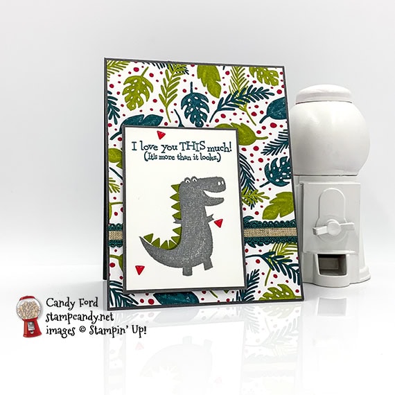 Dino Days bundle and Dioraur DSP handmade card by Candy Ford of Stamp Candy