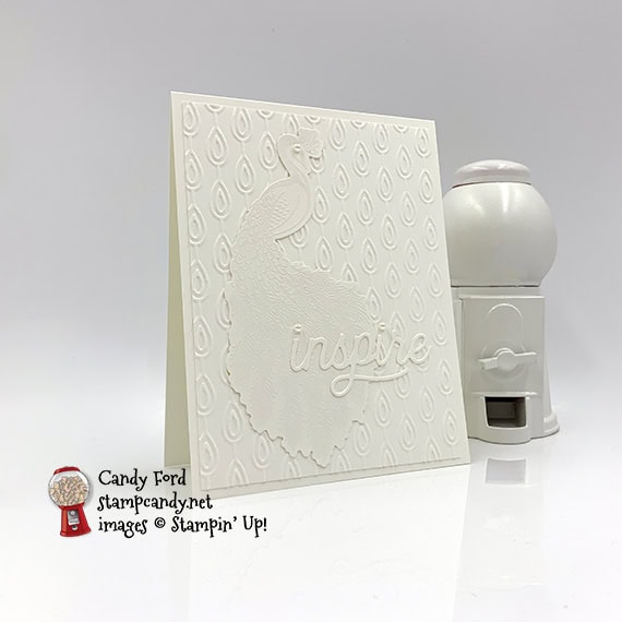Stampin' Up! Royal Peacock bundle with Detailed Peacock Dies & Sweet Silhouettes Dies card in white by Candy Ford of Stamp Candy