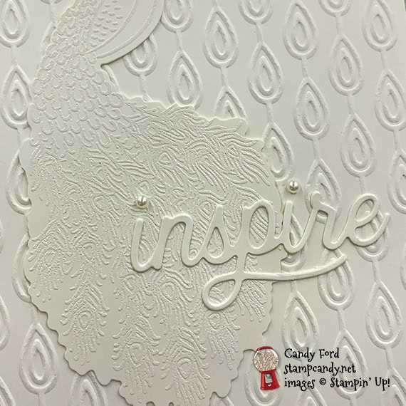 Stampin' Up! Royal Peacock bundle with Detailed Peacock Dies & Sweet Silhouettes Dies card in white by Candy Ford of Stamp Candy