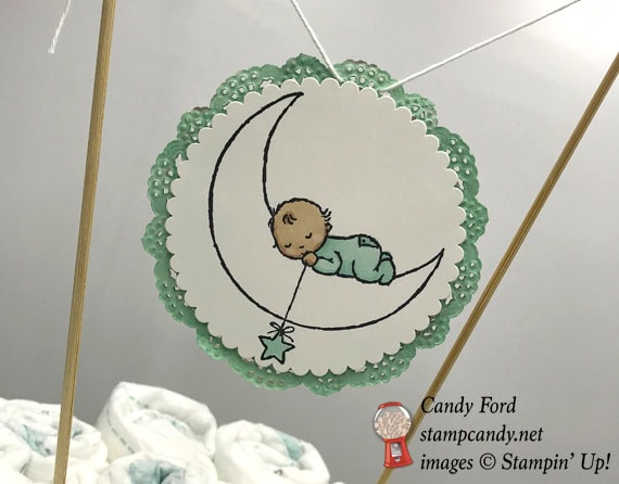Stampin' Up! hand stamped diaper cake by Candy Ford of Stamp Candy