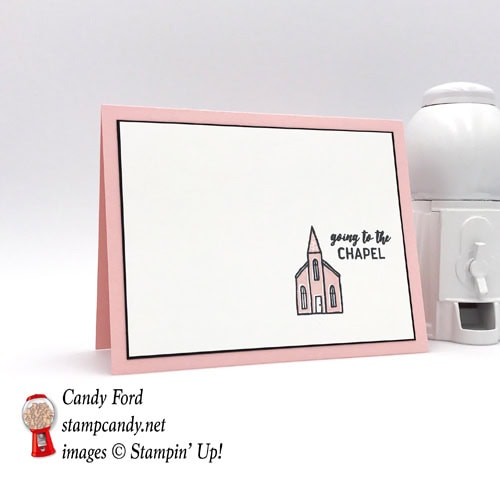 Sweet and Simple wedding card made using the chapel from the Stampin' Up! In the City hostess stamp set made by Stamp Candy