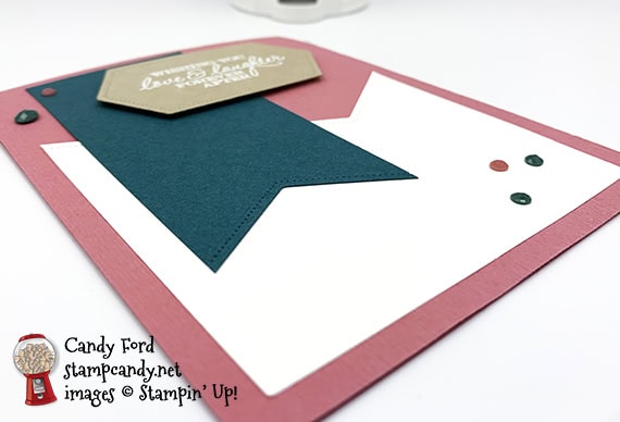 Stampin' Up! Heart to Heart stamp set, Stitched Nested Labels Dies, 2019-2021 In Color Faceted Dots card by Candy Ford #stampcandy