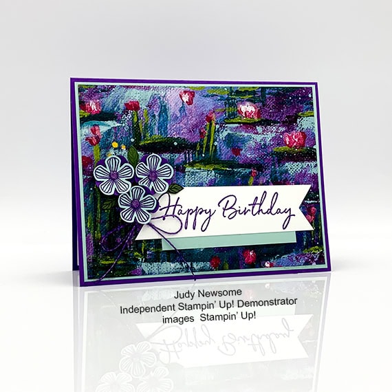 Stampin' Up! Sale-A-Bration Lily Impressions Small Blossom Punch Happy Birthday card by Judy Newsome for Stamp Candy