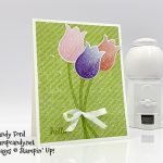Stampin' Up! Timeless Tulips stamp set, Tulip Builder Punch, Pleased as Punch paper, hello card made by Candy Ford #stampcandy