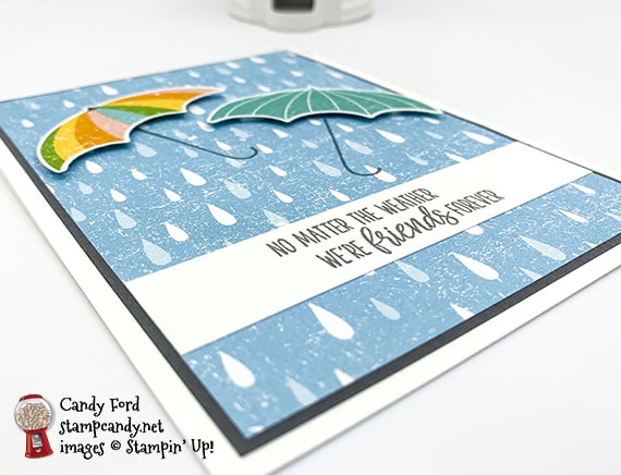 Stampin' Up! Under My Umbrella stamp set, Umbrella Builder Punch, Pleased As Punch Designer Series Paper, card made by Candy Ford #stampcandy