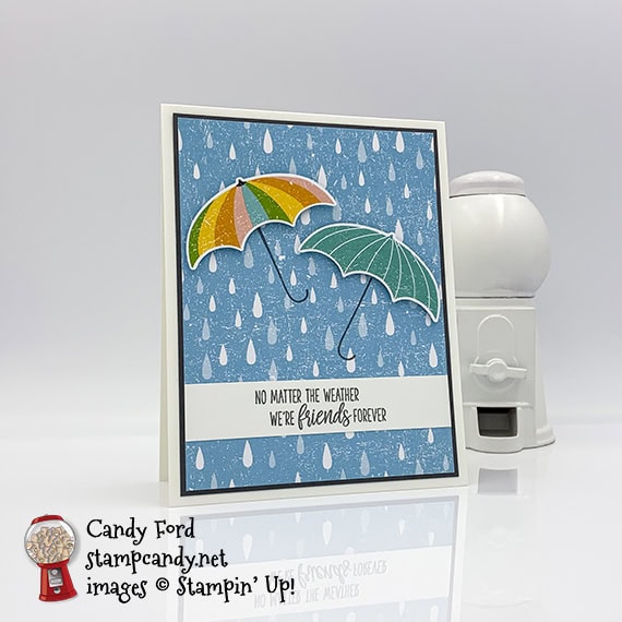 Stampin' Up! Under My Umbrella stamp set, Umbrella Builder Punch, Pleased As Punch Designer Series Paper, card made by Candy Ford #stampcandy