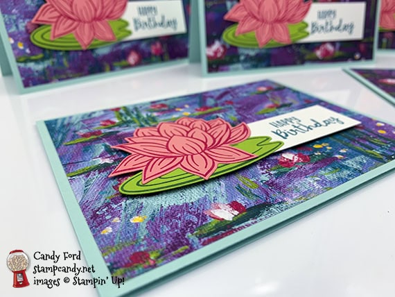 Stampin' Up! Lovely Lily Pad Lily Impressions Sale-A-Bration 2020 Birthday card by Candy Ford of Stamp Candy