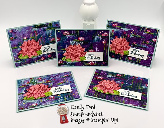 Stampin' Up! Lovely Lily Pad Lily Impressions Sale-A-Bration 2020 Birthday card by Candy Ford of Stamp Candy