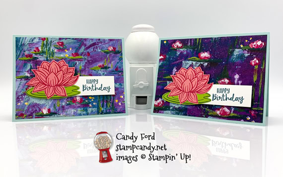 Stampin' Up! Lovely Lily Pad Lily Impressions Sale-A-Bration 2020 Birthday card by Candy Ford of Stamp Candy