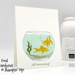 Stampin' Up! Make A Splash stamp set, goldfish bowl just keep swimming card made by Candy Ford #stampcandy