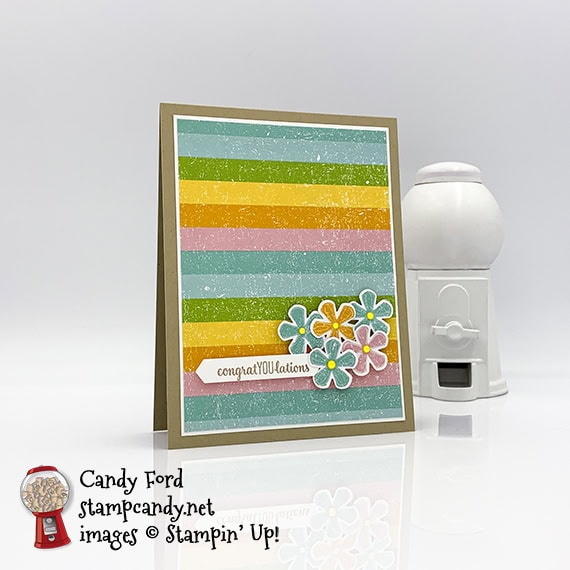 Stampin' Up! Small Bloom Punch, Pleased as Punch DSP, congratulations card by Candy Ford #stampcandy