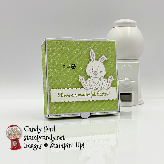 Stampin' Up! Welcome Easter stamp set, Sending Flowers Dies, Mini Pizza Box for IRBH March 2020, made by Candy Ford #stampcandy