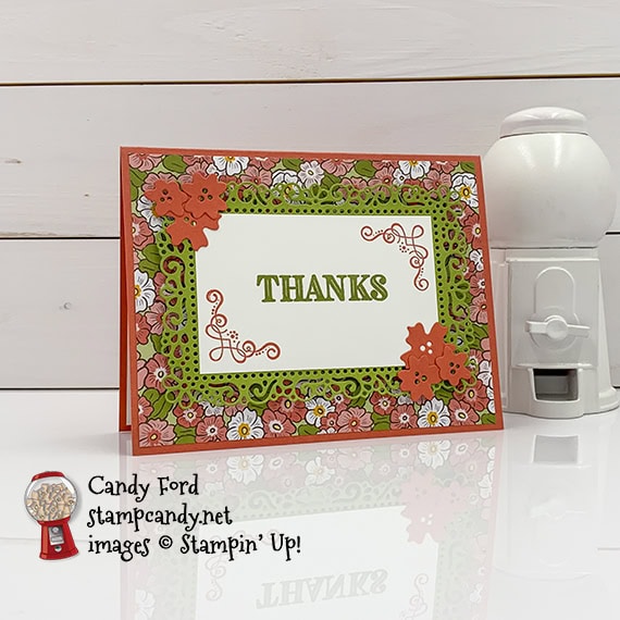 Stampin' Up! Ornate Garden Suite, thank you card by Candy Ford #stampcandy