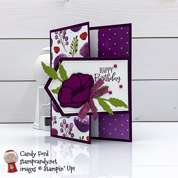 Stampin' Up! Peaceful Poppies, Painted Poppies, Poppy Moments Dies, happy birthday card by Candy Ford #stampcandy