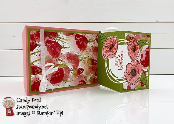 Stampin' Up! Peaceful Poppies, Painted Poppies, Peaceful Moments, Painted labels Dies happy birthday card by Candy Ford #stampcandy