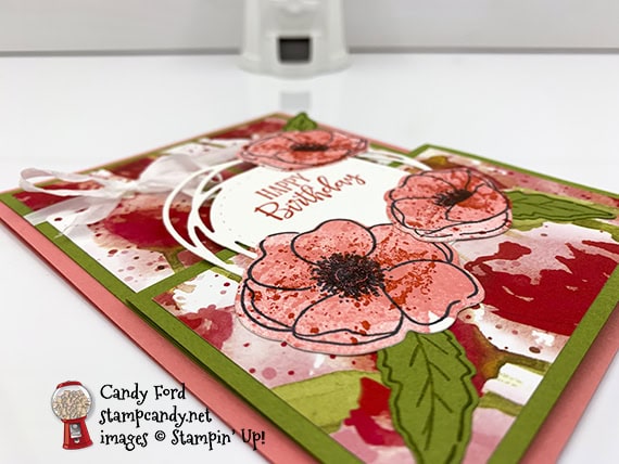 Stampin' Up! Peaceful Poppies, Painted Poppies, Peaceful Moments, Painted labels Dies happy birthday card by Candy Ford #stampcandy