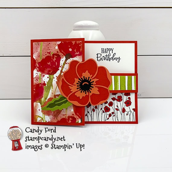 Stampin' Up! Peaceful Poppies, Peaceful Moments, Painted Poppies, Poppy Moments Dies happy birthday card, #stampcandy