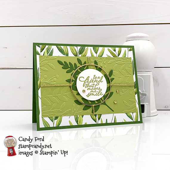 Forever Greenery Bundle, Forever Fern stamp set, Forever Flourishing Dies, Greenery Embossing Folders, Forever Greenery Designer Series Paper, Gold Hoops Embellishments, Forever Greenery Trim Combo Pack, Stampin' Up Candy Ford #stampcandy