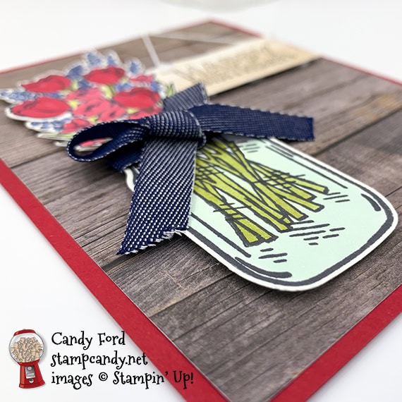 Jar of Flowers Bundle (Jar of Flowers stamp set and Jar Punch) and Many Mates stamp set, happy birthday card, Candy Ford #stampcandy