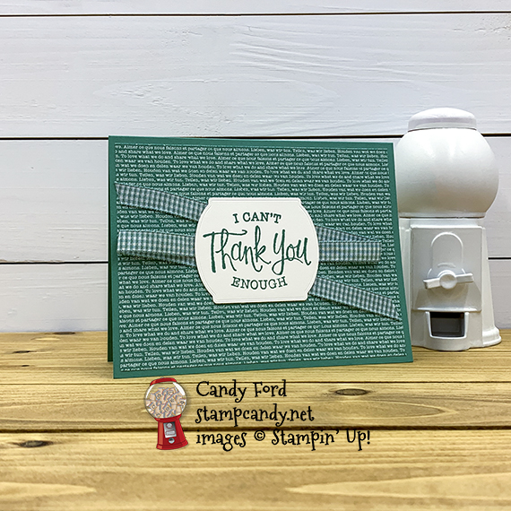 So Sentimental stamp set, Tasteful Labels Dies, Just Jade Gingham Ribbon, 2020-2022 In Color Designer Series Paper DSP, Stampin' Up! thank you card by Candy Ford #stampcandy