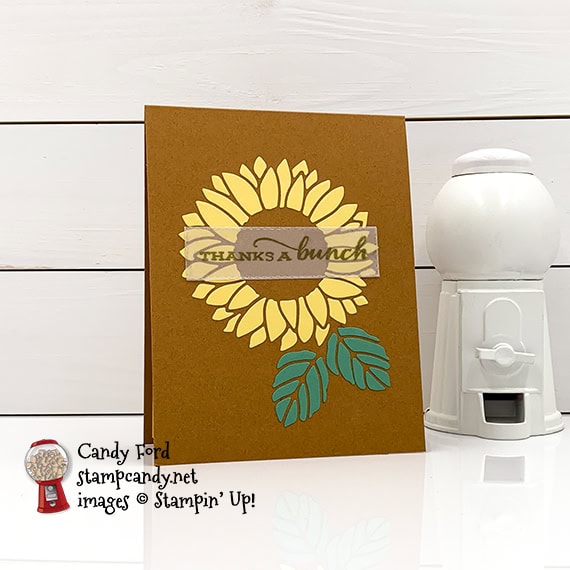 Stampin' Up Celebrate Sunflowers Bundle, Stitched Rectangle Dies, thanks a bunch card Candy Ford #stampcandy