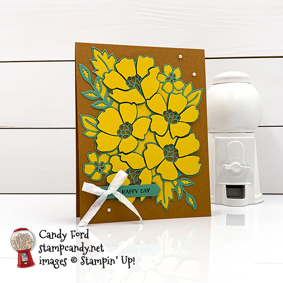 Stampin' Up! Itty Bitty Greetings stamp set, Many Layered Blossoms Dies, happy day card, Candy Ford #stampcandy