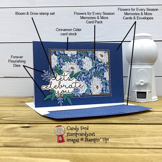 Flowers for Every Season Cards & Envelopes and Card Pack, Bloom & Grow stamp set, Forever Flourishing Dies, Misty Moonlight, Candy Ford #stampcandy