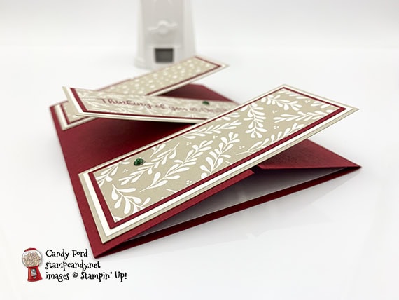 Fancy Gate Fold Christmas Card made with the Curvy Christmas stamp set, Classic Christmas Designer Series Paper, Holiday Rhinestone Basic Jewels #stampcandy