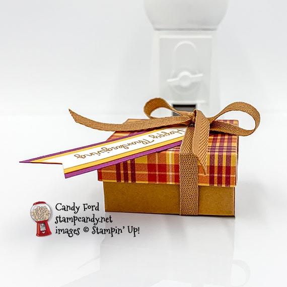 Banner Year Stamp Set, Lovely Labels Pick a Punch, Paid Tidings Designer Series Paper, Cinnamon Cider Ribbon