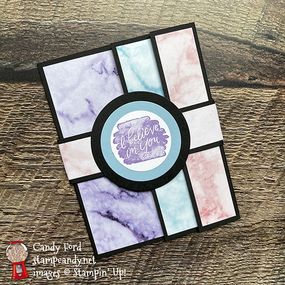 Lucky You stamp set, Simply Marbleous DSP, Layering Circles Dies, triple fold card with a belly band #stampcandy #stampinup