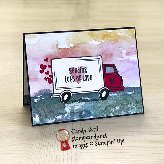 Best Delivery and Sweet Conversations stamp sets, New Horizons DSP, Valentine card @stampcandy