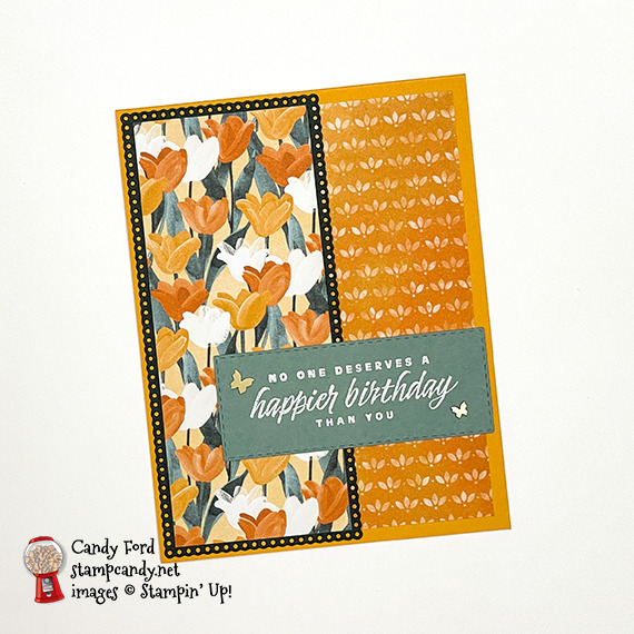 Flowering Tulips stamp set, Ornate Layers Dies, Stitched Rectangles Dies, birthday card @stampcandy